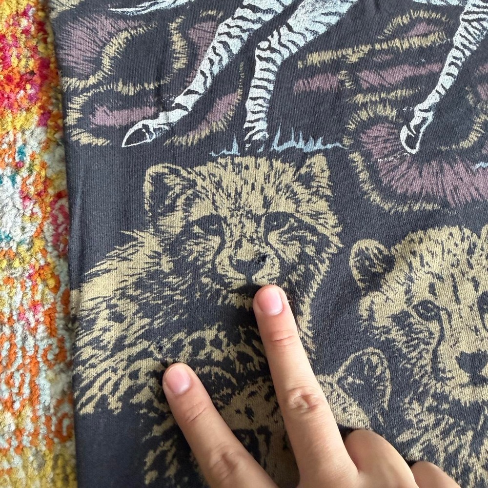 Vintage 90s Safari Animals All Over Print T Shirt Mens XL Black Single Stitch - Picture 2 of 8